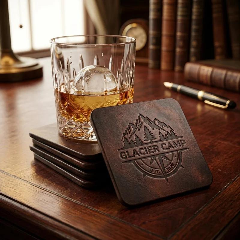 Glacier Camp 4-Pack Leather Coasters Elite thumb 3